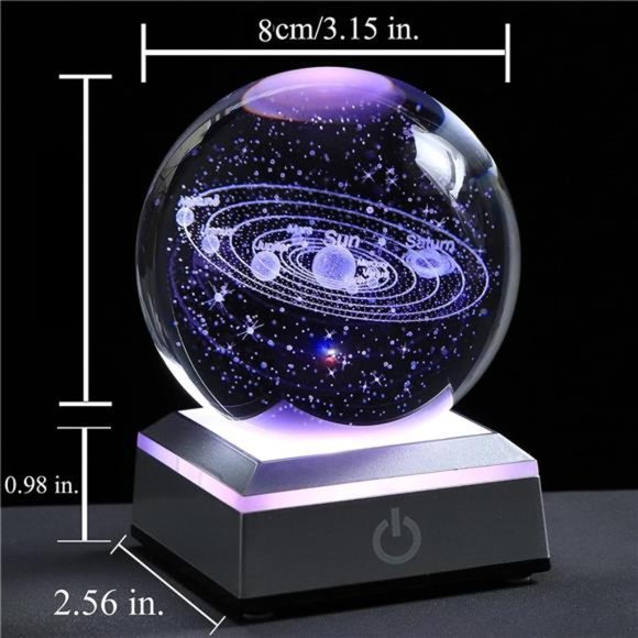 3D Solar System Crystal Ball with LED Colorful Lighting Touch Base, Solar System - Picture 5 of 6